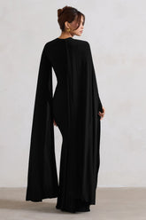 Black Asymmetric Cape Maxi Dress